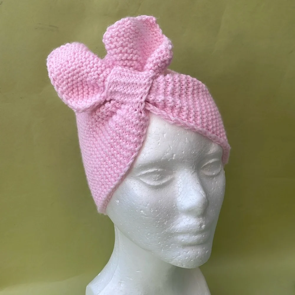New light pink hand knitted acrylic/wool blend headband/ear warmer